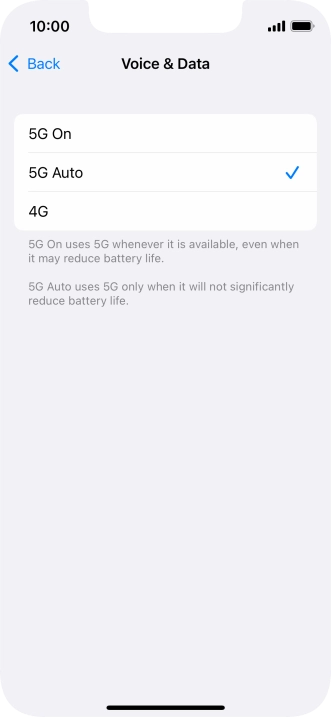 To turn on use of 5G primarily, press 5G On.