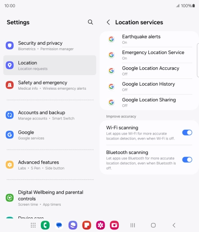Press Google Location Accuracy. Press Google Location Accuracy.
