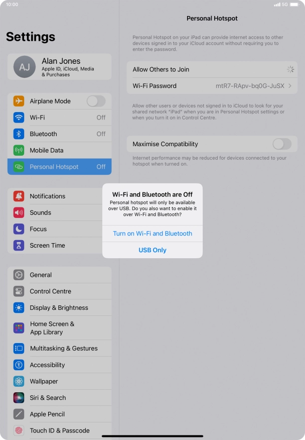 If Wi-Fi is turned off, press Turn on Wi-Fi and Bluetooth.