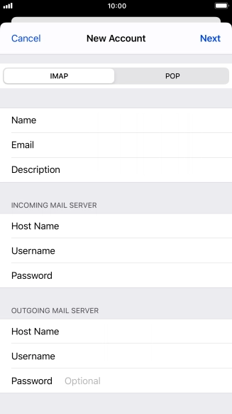 Press Password and key in the password for your email account. Please note that if you're using Vodafone's outgoing server, leave the password field empty. Press Password and key in the password for your email account. Please note that if you're using Vodafone's outgoing server, leave the password field empty.