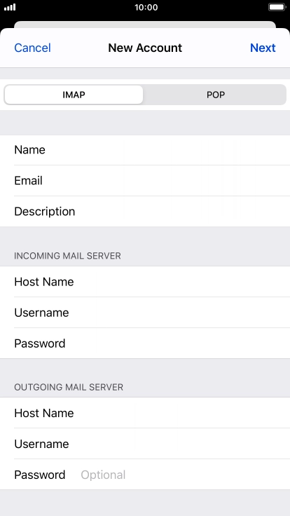 Press Password and key in the password for your email account. Please note that if you're using Vodafone's outgoing server, leave the password field empty. Press Password and key in the password for your email account. Please note that if you're using Vodafone's outgoing server, leave the password field empty.