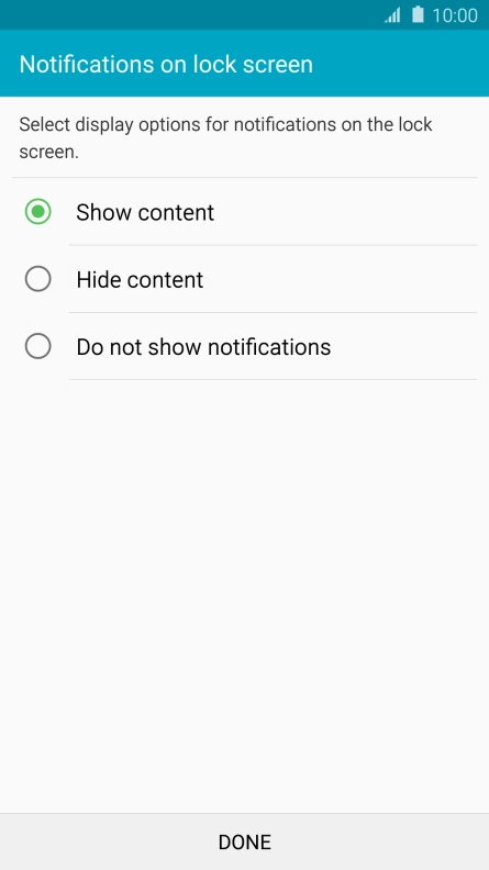 Press the required setting. Press the required setting.