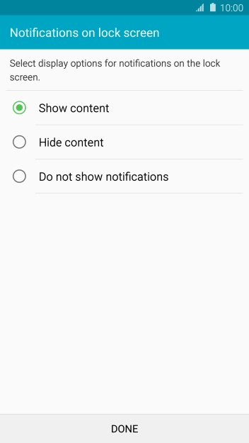 Press the required setting. Press the required setting.