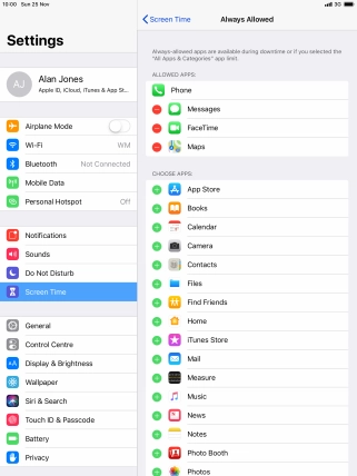 Press the add icon next to the required app to add it to the list of allowed apps during Downtime. Press the add icon next to the required app to add it to the list of allowed apps during Downtime.