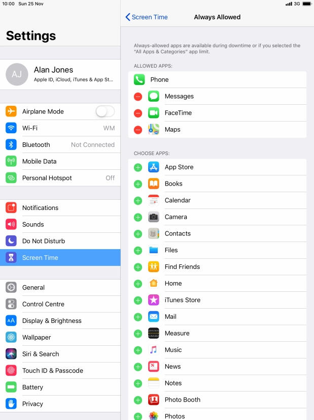 Press the add icon next to the required app to add it to the list of allowed apps during Downtime. Press the add icon next to the required app to add it to the list of allowed apps during Downtime.