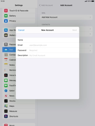 Press Email and key in your email address.
