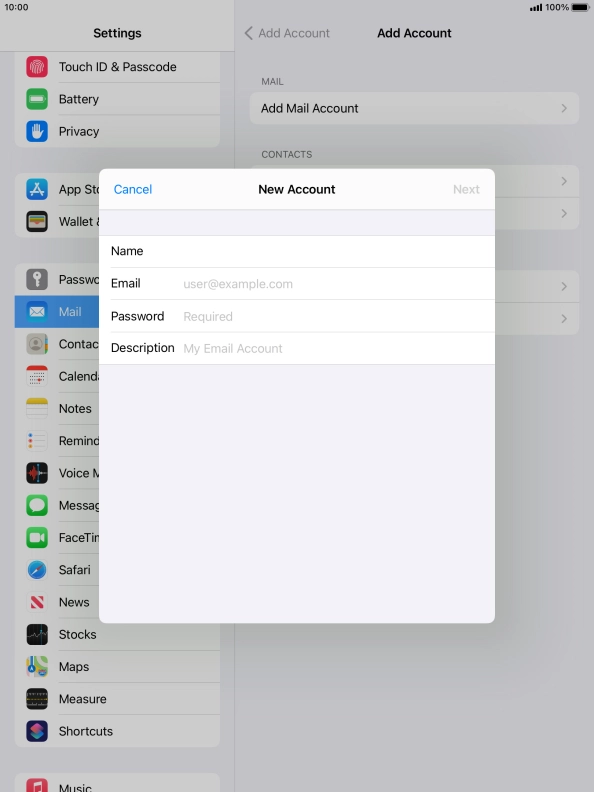 Press Email and key in your email address.