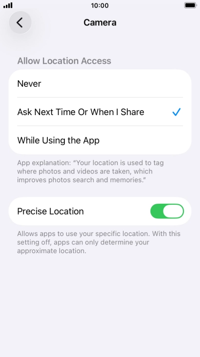 Press the required setting to turn the function on or off.