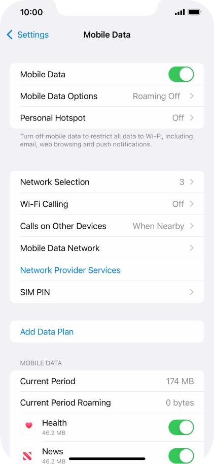 Press Mobile Data Options.
