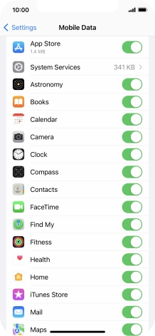 The data usage for each application is displayed below the name of the application. The data usage for each application is displayed below the name of the application.
