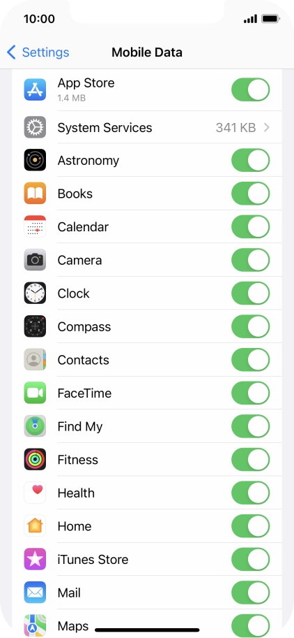 The data usage for each application is displayed below the name of the application. The data usage for each application is displayed below the name of the application.