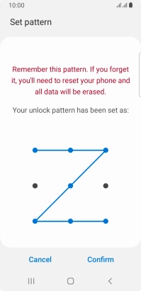 Repeat the selected phone lock code and press Confirm. Repeat the selected phone lock code and press Confirm.
