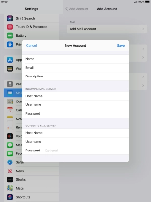 Press Password and key in the password for your email account. Please note that if you're using Vodafone's outgoing server, leave the password field empty.