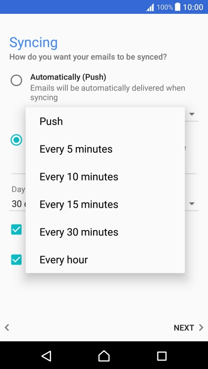 Press the required setting.