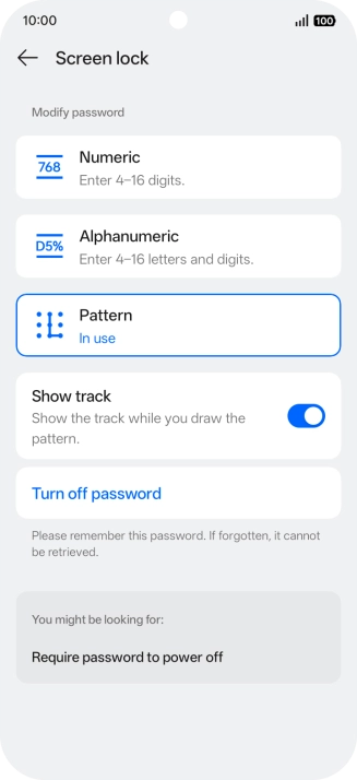 Press Turn off password. Press Turn off password.