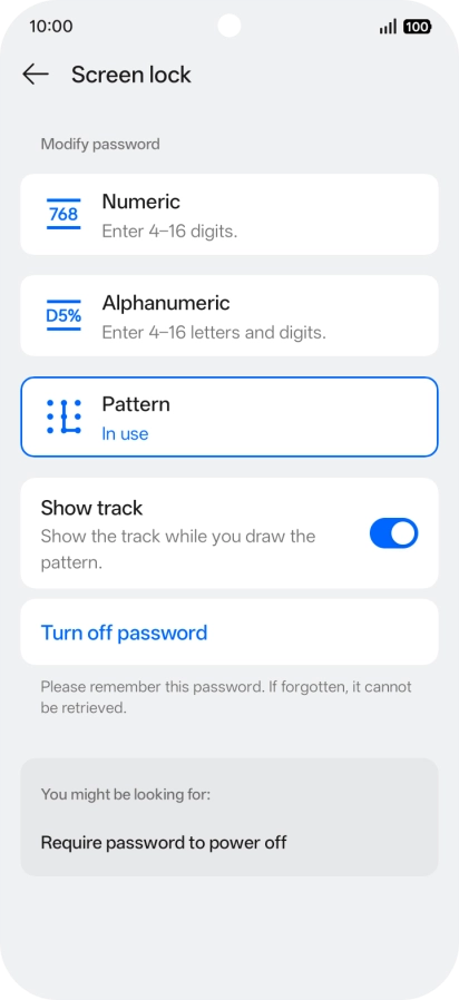 Press Turn off password. Press Turn off password.