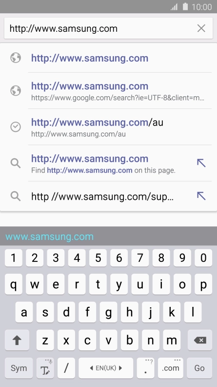 Key in the address of the required web page and press Go. Key in the address of the required web page and press Go.