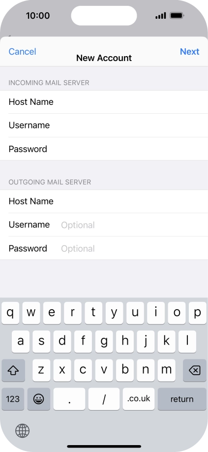 Press Username and key in the username for your email account. Please note that if you're using Vodafone's outgoing server, leave the username field empty.