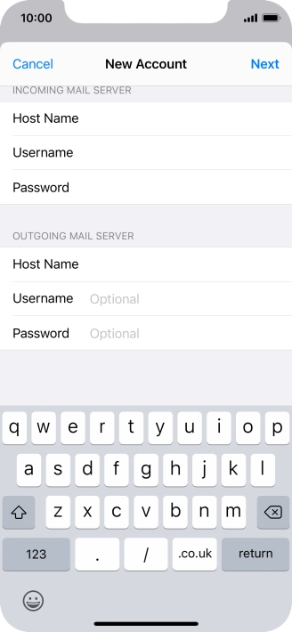 Press Username and key in the username for your email account. Please note that if you're using Vodafone's outgoing server, leave the username field empty.