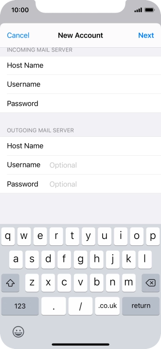 Press Username and key in the username for your email account. Please note that if you're using Vodafone's outgoing server, leave the username field empty.
