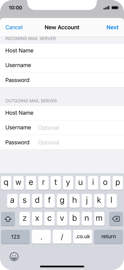 Press Username and key in the username for your email account. Please note that if you're using Vodafone's outgoing server, leave the username field empty.