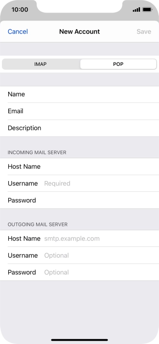 Press Username and key in the username for your email account.