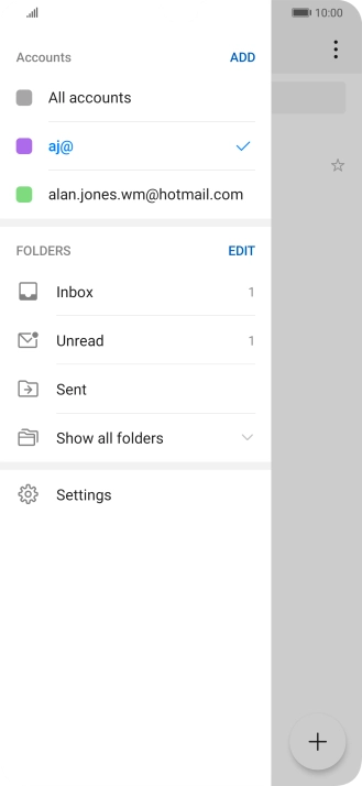 Press the required email account. Press the required email account.