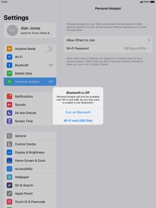 If Wi-Fi is turned on, press Wi-Fi and USB Only.