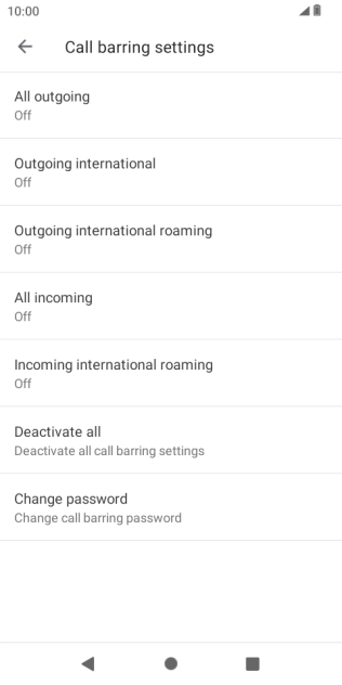 Press the required barring type. Press the required barring type.