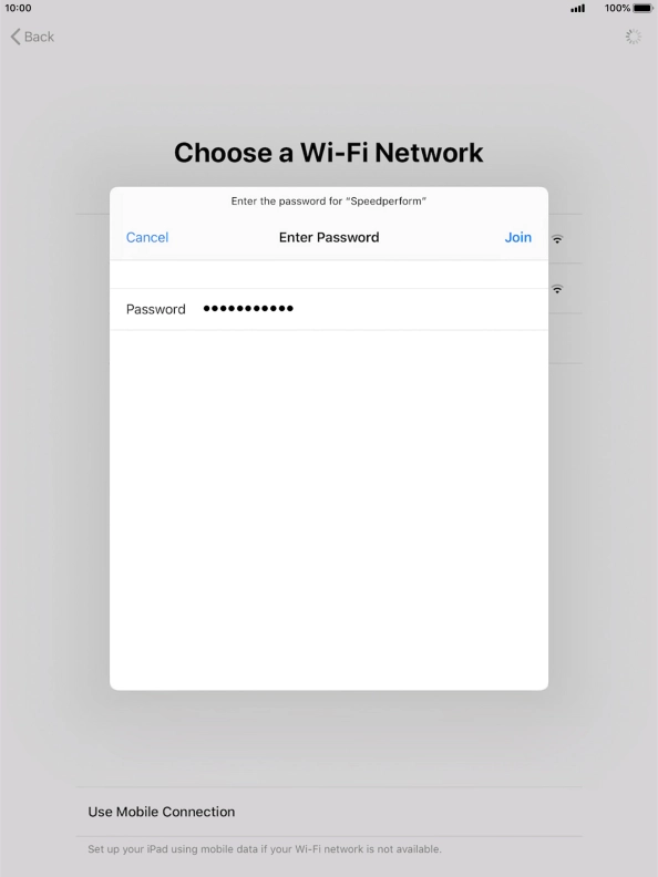 Key in the password for the Wi-Fi network and press Join.