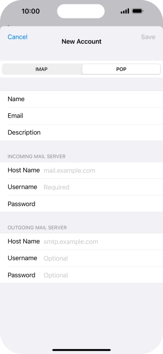 Press Host Name and key in the name of your email provider's incoming server. Press Host Name and key in the name of your email provider's incoming server.
