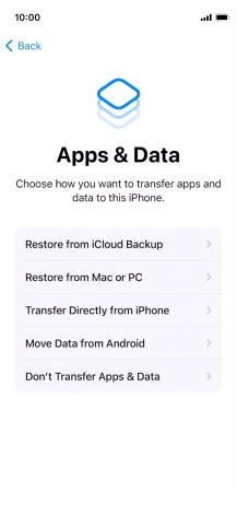 You can restore content from an iCloud backup when your phone is activated for the first time and after a factory reset. When this screen is displayed, your phone is ready to restore content from an iCloud backup.