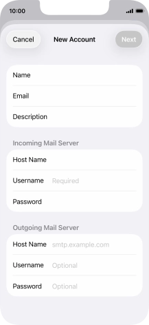 Press Username and key in the username for your email account.
