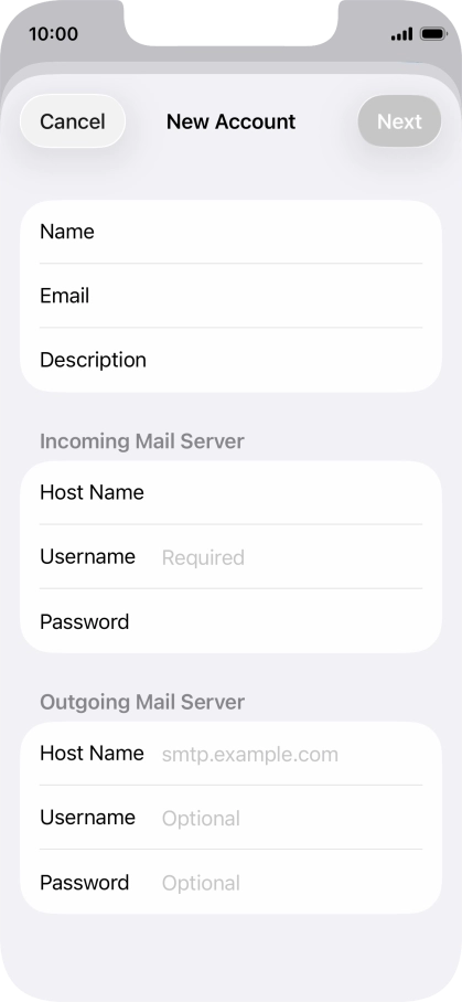 Press Username and key in the username for your email account.