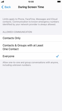 Press the required setting.