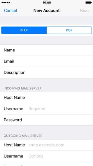 Press Username and key in the username for your email account.