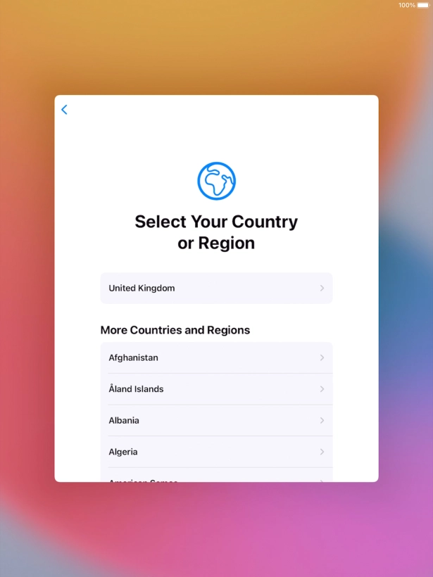 Press the required country or area.