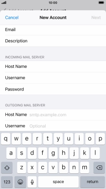Press Host Name and key in the name or IP address of your email provider's outgoing server. Please note that if you can't send email messages when using your email provider's outgoing server, key in smtp.vodafone.net.au (Vodafone's outgoing server).