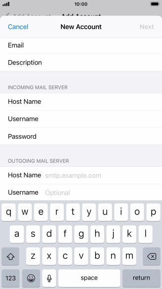 Press Host Name and key in the name or IP address of your email provider's outgoing server. Please note that if you can't send email messages when using your email provider's outgoing server, key in smtp.vodafone.net.au (Vodafone's outgoing server).