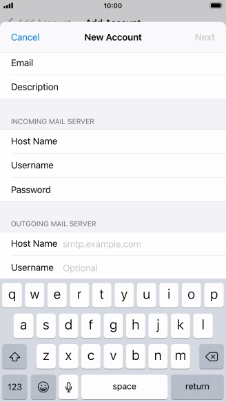 Press Host Name and key in the name or IP address of your email provider's outgoing server. Please note that if you can't send email messages when using your email provider's outgoing server, key in smtp.vodafone.net.au (Vodafone's outgoing server).