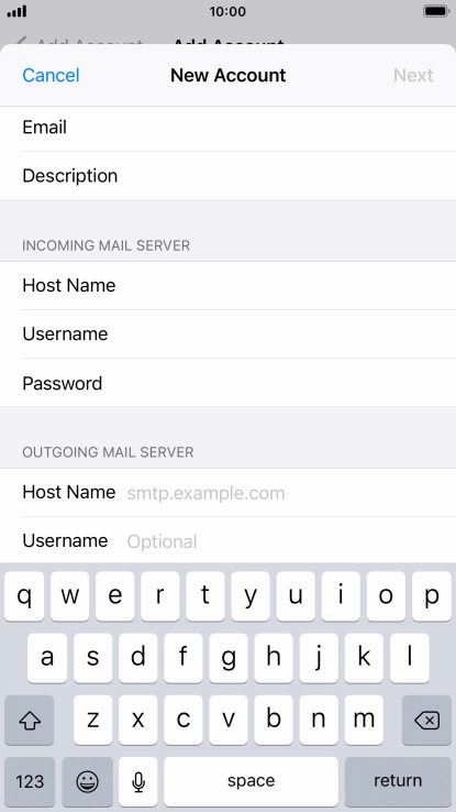 Press Host Name and key in the name or IP address of your email provider's outgoing server. Please note that if you can't send email messages when using your email provider's outgoing server, key in smtp.vodafone.net.au (Vodafone's outgoing server).