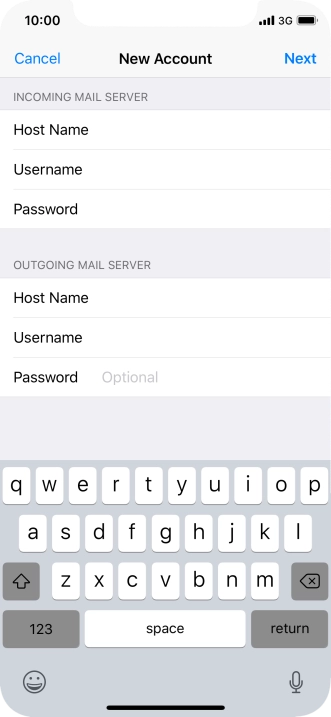 Press Password and key in the password for your email account. Please note that if you're using Vodafone's outgoing server, leave the password field empty. Press Password and key in the password for your email account. Please note that if you're using Vodafone's outgoing server, leave the password field empty.