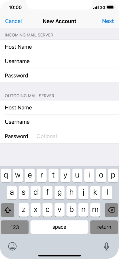 Press Password and key in the password for your email account. Please note that if you're using Vodafone's outgoing server, leave the password field empty. Press Password and key in the password for your email account. Please note that if you're using Vodafone's outgoing server, leave the password field empty.