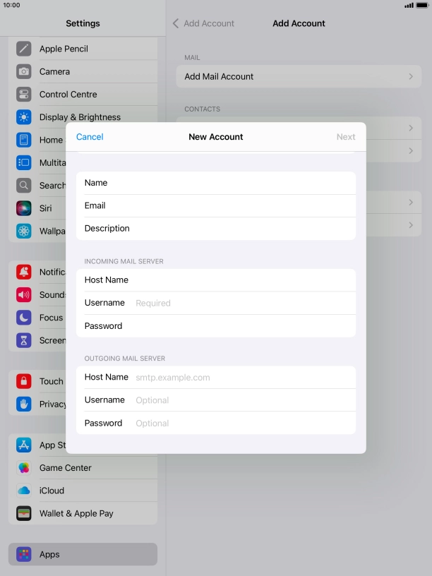 Press Username and key in the username for your email account. Press Username and key in the username for your email account.