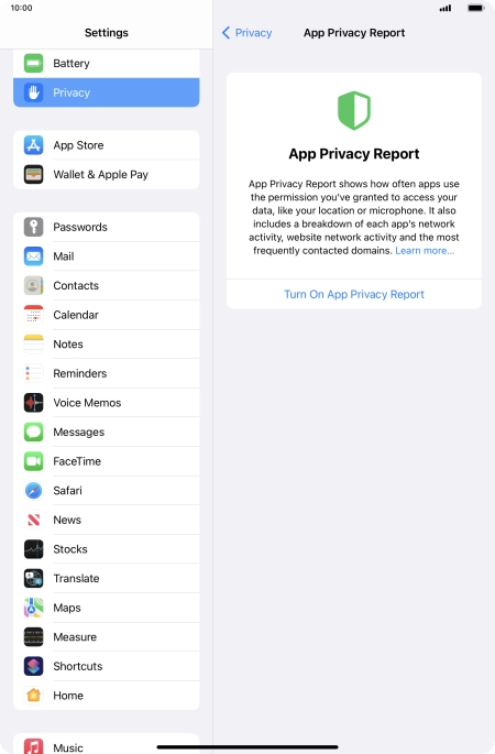 Press Turn On App Privacy Report to turn on the function.