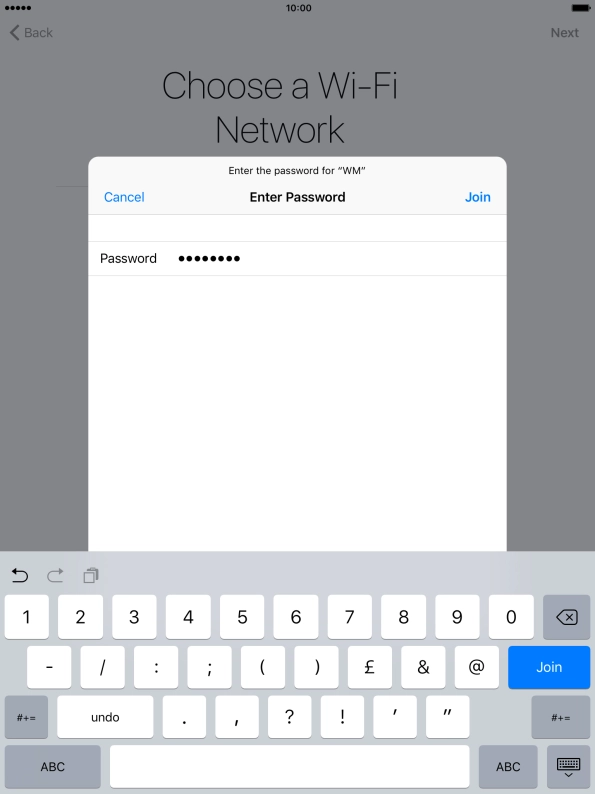 Key in the password for the Wi-Fi network and press Join. Key in the password for the Wi-Fi network and press Join.