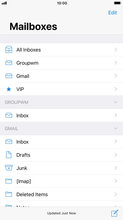 Press the required email account. Press the required email account.
