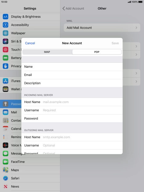 Press Host Name and key in the name of your email provider's incoming server.