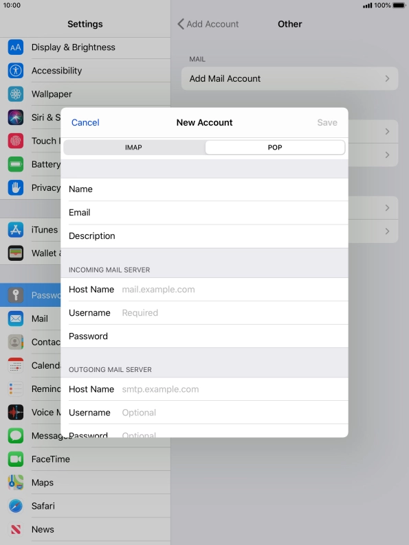 Press Host Name and key in the name of your email provider's incoming server.