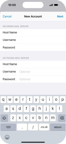 Press Username and key in the username for your email account. Please note that if you're using Vodafone's outgoing server, leave the username field empty.